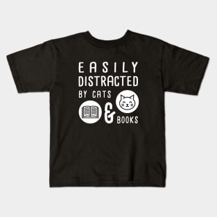 Easily Distracted by Cats and Books - Cute Book Lover Kids T-Shirt